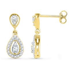 0.36 CTW Diamond Teardrop Dangle Screwback Earrings 10KT Yellow Gold - REF-30Y2X