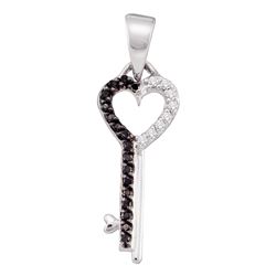 0.10 CTW Black Color Diamond Key Heart Pendant 10KT White Gold - REF-10Y5X