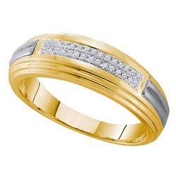 0.10 CTW Mens Diamond Double Row Wedding Ring 10KT Yellow Two-tone Gold - REF-26W9K