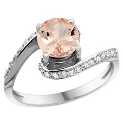 Natural 0.94 ctw morganite & Diamond Engagement Ring 14K White Gold - REF-56G2M