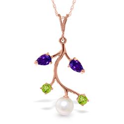 Genuine 2.7 ctw Multi-gemstone Necklace Jewelry 14KT Rose Gold - REF-29Z7N