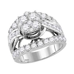 3.01 CTW Diamond Cluster Bridal Engagement Ring 14KT White Gold - REF-262Y4X