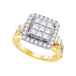 2 CTW Princess Diamond Cluster Bridal Engagement Ring 14KT Yellow Gold - REF-229H4M