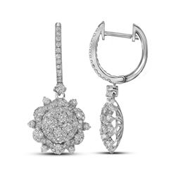 2.28 CTW Diamond Starburst Cluster Dangle Hoop Earrings 14KT White Gold - REF-244Y4X