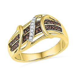 0.25 CTW Cognac-brown Color Diamond Crossover Strand Ring 10KT Yellow Gold - REF-32Y9X