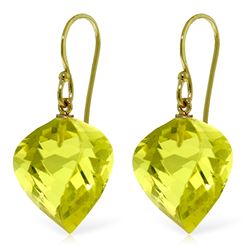 Genuine 21.5 ctw Quartz Lemon Earrings Jewelry 14KT Yellow Gold - REF-33X7M