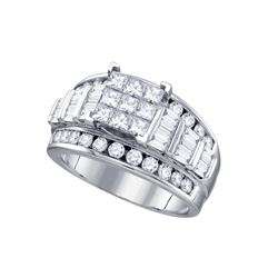 2 CTW Princess Diamond Cluster Bridal Engagement Ring 14KT White Gold - REF-209M9H