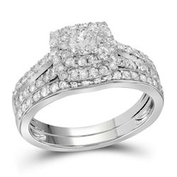 1 CTW Diamond Double Halo Bridal Engagement Ring 14KT White Gold - REF-104N9F