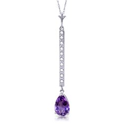 Genuine 1.80 ctw Amethyst & Diamond Necklace Jewelry 14KT White Gold - REF-33A4K