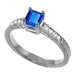 Genuine 0.65 ctw Blue Topaz & Diamond Ring Jewelry 14KT White Gold - REF-69Z6N