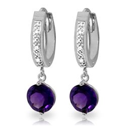 Genuine 2.63 ctw Amethyst & Diamond Earrings Jewelry 14KT White Gold - REF-54R9P