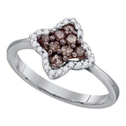 0.33 CTW Cognac-brown Color Diamond Cluster Ring 10KT White Gold - REF-22N4F