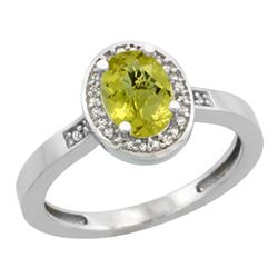 Natural 1.08 ctw Lemon-quartz & Diamond Engagement Ring 14K White Gold - REF-30R9Z