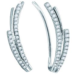 0.32 CTW Diamond Double Row Climber Earrings 10KT White Gold - REF-30F2N