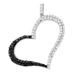 0.30 CTW Black Color Diamond Heart Outline Pendant 10KT White Gold - REF-24W2K