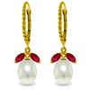 Image 1 : Genuine 9 ctw Ruby & Pearl Earrings Jewelry 14KT Yellow Gold - REF-41P4H