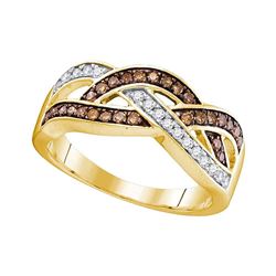 0.35 CTW Cognac-brown Color Diamond Crossover Ring 10KT Yellow Gold - REF-26H9M