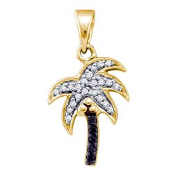 0.10 CTW Black Color Diamond Nautical Palm Tree Beach Pendant 10KT Yellow Gold - REF-12W2K