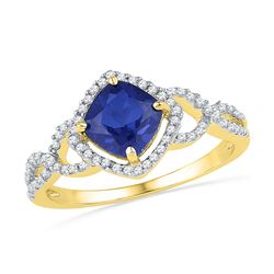 1.1 CTW Princess Created Blue Sapphire Solitaire Diamond Ring 10KT Yellow Gold - REF-24Y2X