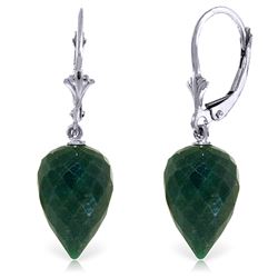 Genuine 25.7 ctw Green Sapphire Corundum Earrings Jewelry 14KT White Gold - REF-37K7V