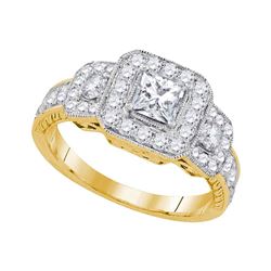 1.5 CTW Princess Diamond 3-stone Bridal Engagement Ring 14KT Yellow Gold - REF-292M5H