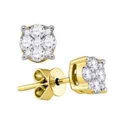 0.89 CTW Diamond Cluster Stud Earrings 18KT Yellow Gold - REF-172Y4X