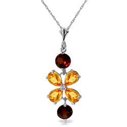 Genuine 3.15 ctw Citrine & Garnet Necklace Jewelry 14KT White Gold - REF-30W3Y