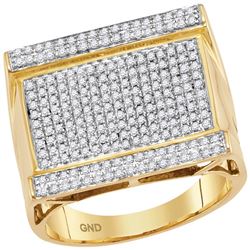 0.90 CTW Mens Diamond Rectangle Cluster Ring 10KT Yellow Gold - REF-67X4Y