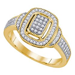 0.25 CTW Diamond Rectangle Cluster Ring 10KT Yellow Gold - REF-30K2W