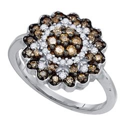 0.65 CTW Cognac-brown Color Diamond Flower Cluster Ring 10KT White Gold - REF-41F9N