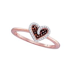 0.10 CTW Red Color Diamond Small Heart Ring 10KT Rose Gold - REF-14F9N