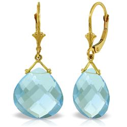 Genuine 17 ctw Blue Topaz Earrings Jewelry 14KT Yellow Gold - REF-38M2T