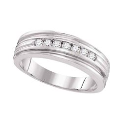 0.25 CTW Mens Diamond Ridged Edges Wedding Anniversary Ring 10KT White Gold - REF-41M9H