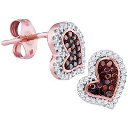 0.17 CTW Red Color Diamond Heart Stud Screwback Earrings 10KT Rose Gold - REF-19Y4X