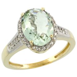 Natural 2.49 ctw Green-amethyst & Diamond Engagement Ring 14K Yellow Gold - REF-42H2W
