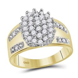 0.50 CTW Prong-set Diamond Oval Cluster Ring 10KT Yellow Gold - REF-33N8F