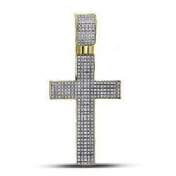 0.90 CTW Mens Pave-set Diamond Crhstian Cross Charm Pendant 10KT Yellow Gold - REF-89X9Y