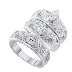 0.14 CTW His & Hers Marquise Diamond Crosses Matching Bridal Ring 10KT White Gold - REF-52W4K