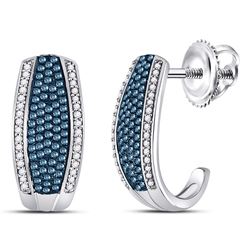 0.51 CTW Blue Color Diamond Half J Hoop Earrings 10KT White Gold - REF-52N4F