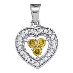 0.33 CTW Yellow Color Diamond Heart Pendant 10KT White Gold - REF-19W4K