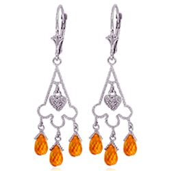 Genuine 4.23 ctw Citrine & Diamond Earrings Jewelry 14KT White Gold - REF-52H3X