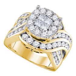 2.51 CTW Princess Diamond Soleil Cluster Bridal Engagement Ring 14KT Yellow Gold - REF-285H2M