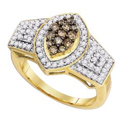 0.75 CTW Cognac-brown Color Diamond Oval-shape Cluster Ring 10KT Yellow Gold - REF-49Y5X