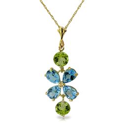 Genuine 3.15 ctw Blue Topaz & Peridot Necklace Jewelry 14KT Yellow Gold - REF-30N3R