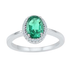 0.92 CTW Oval Created Emerald Solitaire Diamond Ring 10KT White Gold - REF-19X4Y