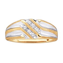 0.14 CTW Mens Diamond Double Row Two-tone Ridged Wedding Ring 10KT Yellow Gold - REF-19H4M