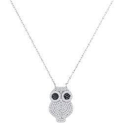 0.38 CTW Black Color Diamond Owl Bird Pendant 10KT White Gold - REF-32W9K
