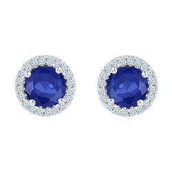 1.5 CTW Created Blue Sapphire Diamond Stud Earrings 10KT White Gold - REF-19W4K