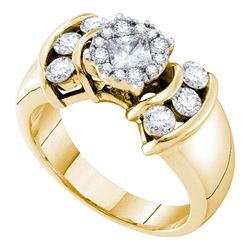 1 CTW Princess Diamond Soleil Cluster Bridal Engagement Ring 14KT Yellow Gold - REF-132N2F