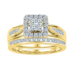 0.50 CTW Diamond Cluster Bridal Engagement Ring 10KT Yellow Gold - REF-57X2Y